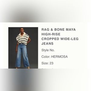 Rag and Bone Anthropologie Jeans 23 NWT